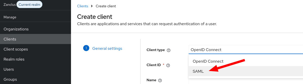 Create SAML Client